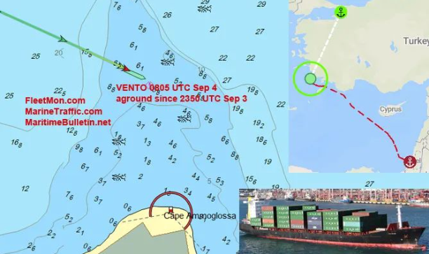 一集装箱船在爱琴海科斯搁浅，载