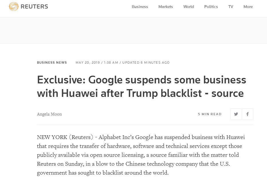 谷歌已暂停与华为部分业务，华为的跨境国际贸易业务将何去何从